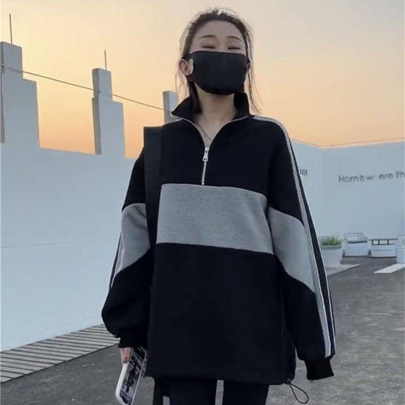 Frühlings- und Herbst-Damen-Sweatshirt Plüschpullover Dünn Groß Locker Lässiger Stil Übermantel 4XL schwarz von Joom DACH