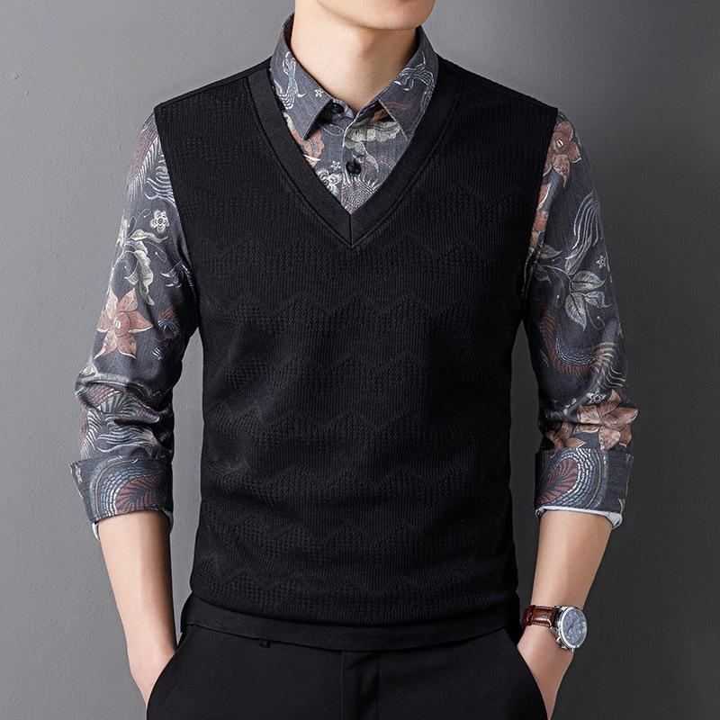 Frühlings- und Herbst-Fake-Zweiteiler Herrenhemden Neu Lässige Herren Vielseitige Pullover-Pullover-Tops 4XL von Joom DACH