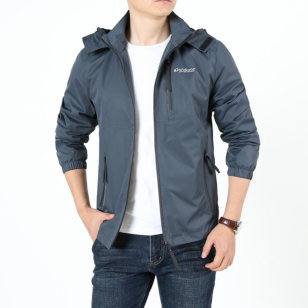 Frühlings- und Herbst-Herren-Bergsteigerjacke, dünn, atmungsaktiv, Herren-Mittellänge, abnehmbare Kapuze, Stehkragen 2XL von Joom DACH