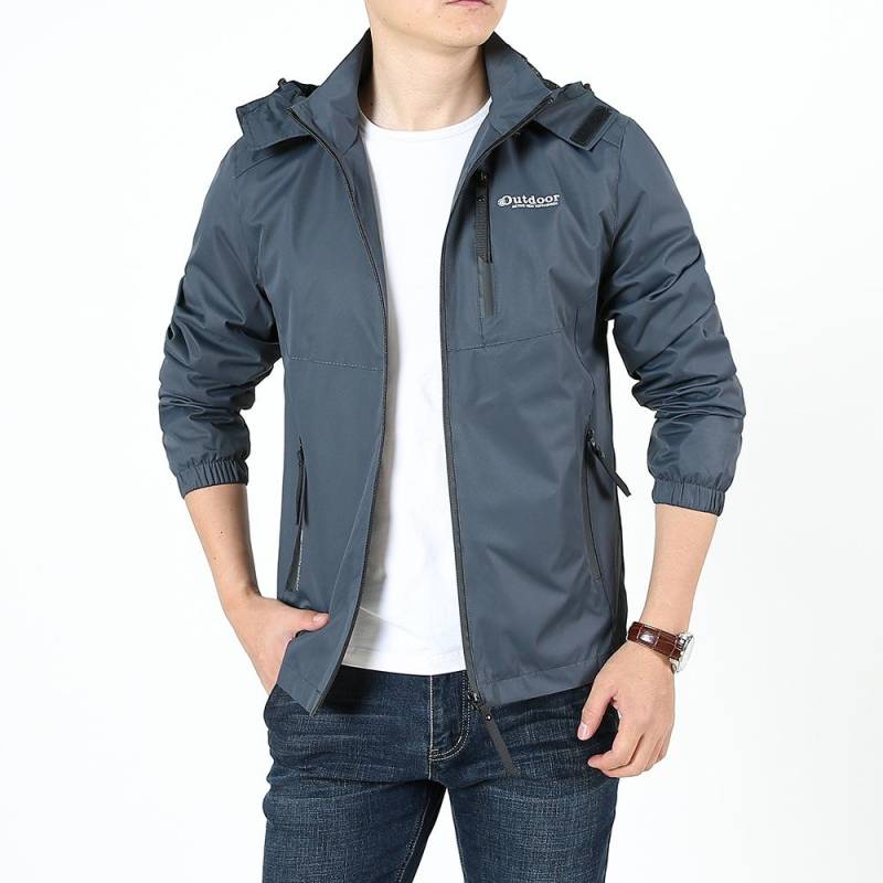 Frühlings- und Herbst-Herren-Bergsteigerjacke, dünn, atmungsaktiv, Herren-Mittellänge, abnehmbare Kapuze, Stehkragen 2XL von Joom DACH