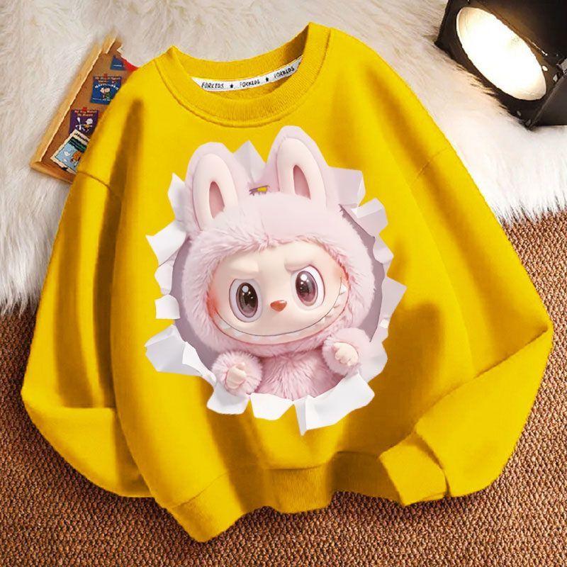 labubu Frühling und Herbst Jungen- und Mädchenmode Rundhals-Kapuzenpullover, Kinder Langarm Lockerer Kapuzenpullover Jacke 150 von Joom DACH