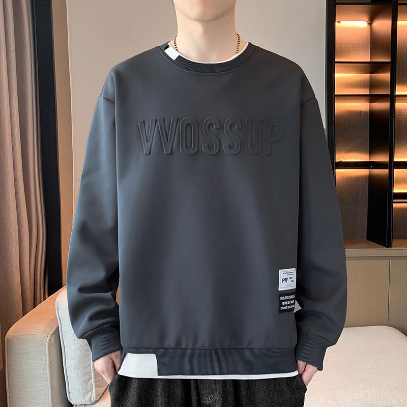 Frühlings- und Herbst-Neue Herren-Sweatshirts Lässig und Vielseitig Jugendlich Hübsch Langärmlige T-Shirts Rundhals Bedruckte Sweatshirts für Herren 4XL grau von Joom DACH