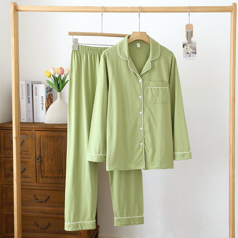 Frühlings- und Herbst-Pyjama-Set aus reiner Baumwolle für Damen, lange Ärmel, lange Hosen, zweiteiliges Set, süße Heimkleidung für Damen XL von Joom DACH