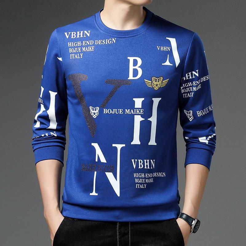 Frühlings- und Herbst-Sweatshirt mit Buchstaben-Print, modisches, lässiges, neues Rundhals-Pullover-Langarmshirt für Herren XXXXL blau von Joom DACH