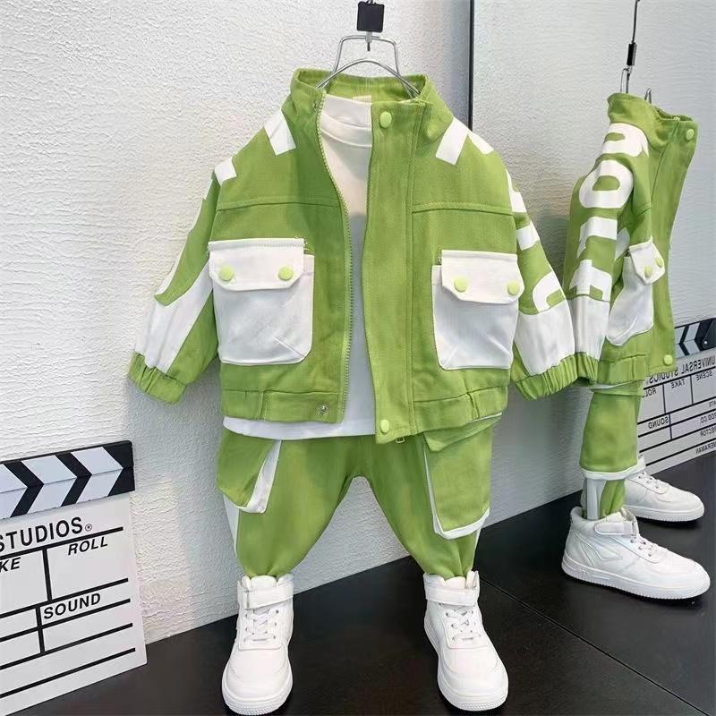Frühlings- und Herbstkleidung Kindersportbekleidungsset Jungenbekleidungsset Jacke Anzug Jungen Babymantel Hose Zweiteiliges Set 120cm grün von Joom DACH