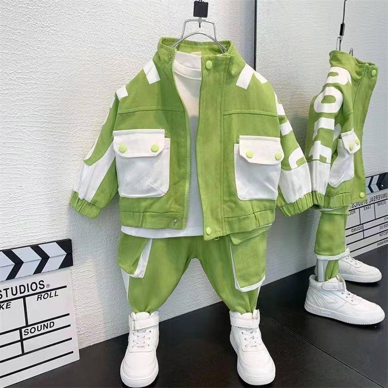 Frühlings- und Herbstkleidung Kindersportbekleidungsset Jungenbekleidungsset Jacke Anzug Jungen Babymantel Hose Zweiteiliges Set 120cm grün von Joom DACH