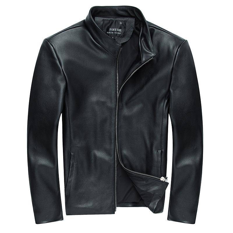 Frühlings- und Herbstleder-Motorrad-Kurzlederjacke für junge Männer, schmaler Kragen, echte Lederjacke 4XL von Joom DACH