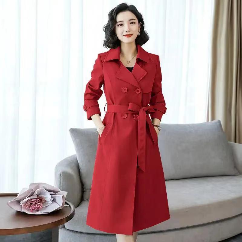 Frühlings- und Herbstmantel für Damen, schmal geschnittener und dünner Trenchcoat, mittellanger Khaki-Modemantel für Damen in großen Größen XXL rot von Joom DACH