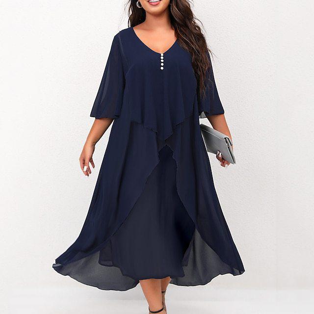 Frühlings- und Herbstmode für Damen, Chiffon, Patchwork, gefälschtes zweiteiliges, unregelmäßiges, mittellanges Freizeitkleid XL von Joom DACH