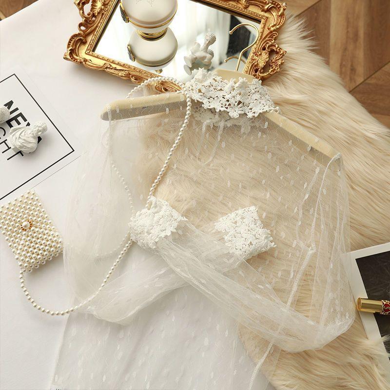 Frühlings- und Herbstspitzen-Unterteil-Shirt Damen Temperament Langarm Innenfutter Mesh-Oberteil 3XL von Joom DACH