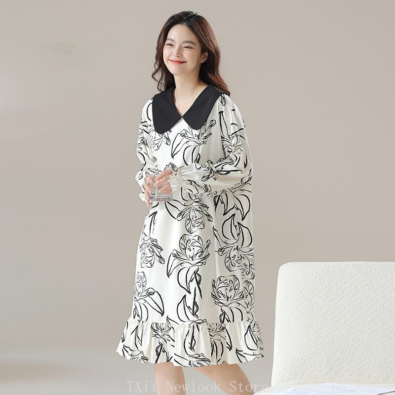 Frühlings- und Sommer-Damen-Nachthemd Reine Baumwolle Pull-Frame Reine Baumwolle Midilanges Rock Übergewichtige MM Plus Size Nachthemd L von Joom DACH