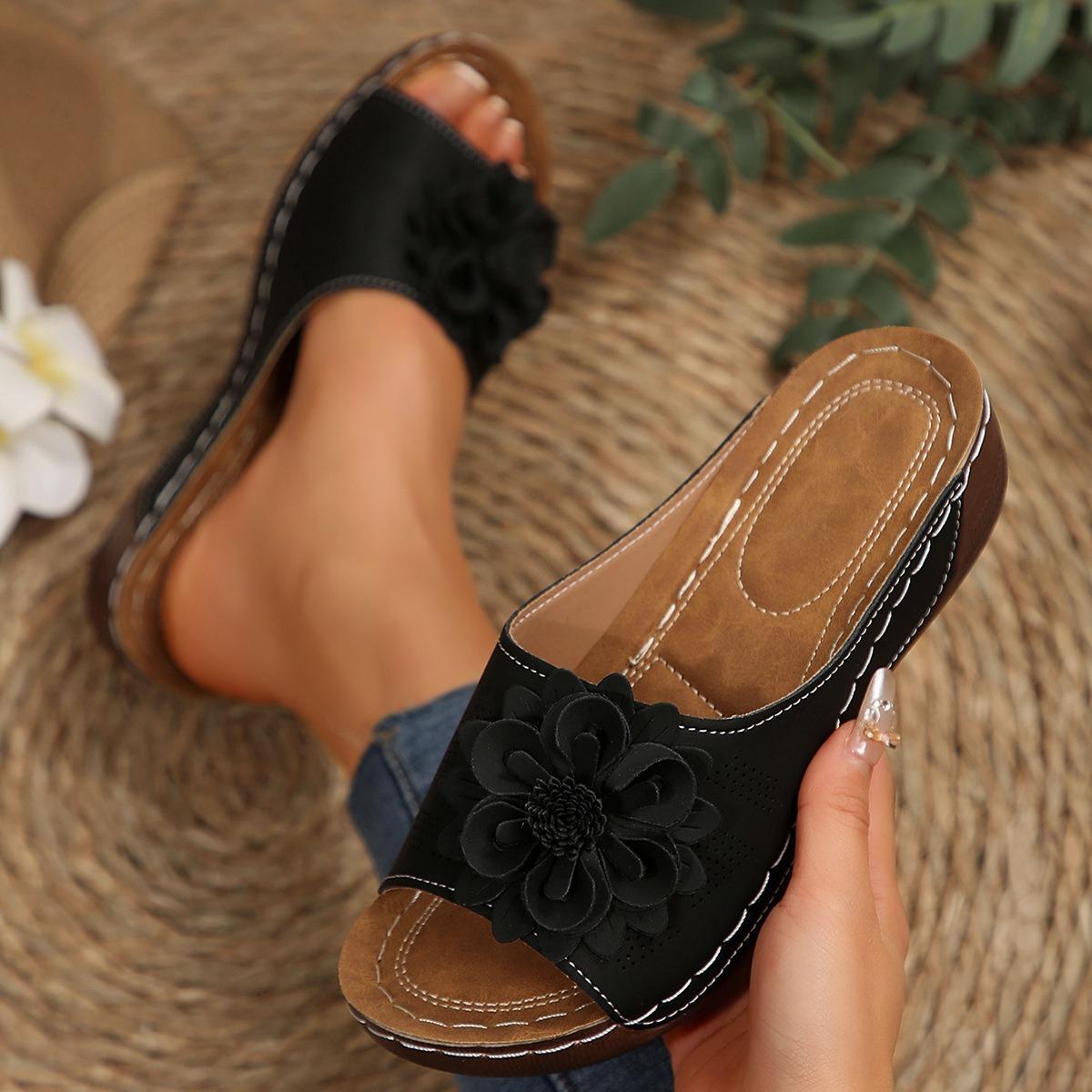 Frühlings- und Sommer-Pantoletten mit Keilabsatz und offenem Zeh für Damen, Sandalen für den Außenhandel, Damenschuhe in Übergröße 36 schwarz von Joom DACH
