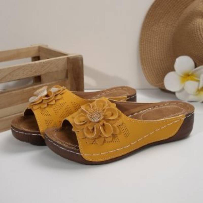 Frühlings- und Sommer-Pantoletten mit Keilabsatz und offenem Zeh für Damen, Sandalen für den Außenhandel, Damenschuhe in Übergröße 36 gelb von Joom DACH