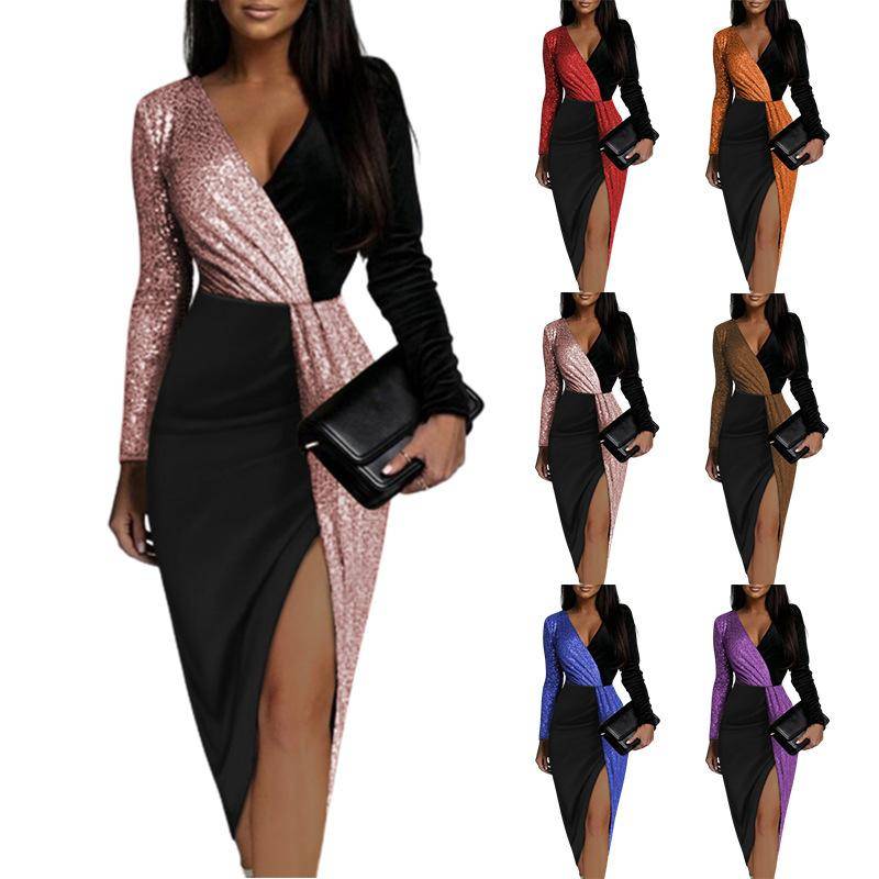 Frühlings- und Sommerkleid im ethnischen Stil mit hoher Taille, einfarbigem Temperament und Pendeln, mittellanges Kleid mit langen Ärmeln und hellem Kristall XXXL rot von Joom DACH