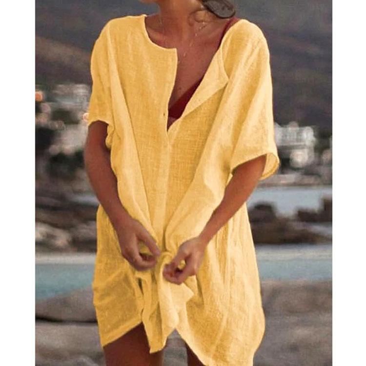 Frühlings- und Sommerkleider in Übergröße, modische Kleidung, lässige Kurzarmkleider für Damen, Strandkleidung, Robe Femme, Bademode, Überzug 4XL gelb von Joom DACH
