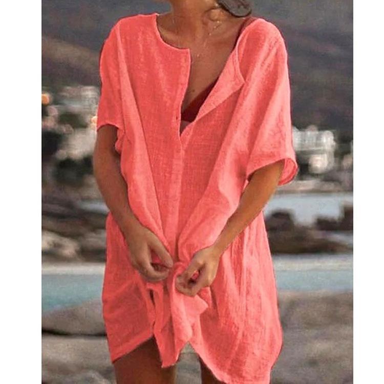 Frühlings- und Sommerkleider in Übergröße, modische Kleidung, lässige Kurzarmkleider für Damen, Strandkleidung, Robe Femme, Bademode, Überzug 8XL rot von Joom DACH