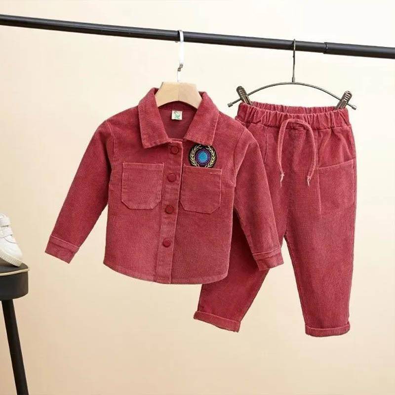Frühlingsanzüge für Jungen und Mädchen, kleine und mittelgroße Kinder, Frühling und Herbst, 0–6 Jahre alt, Baby-Cord, einfarbig, Jacke und Hose, zweiteiliges Set 110 von Joom DACH