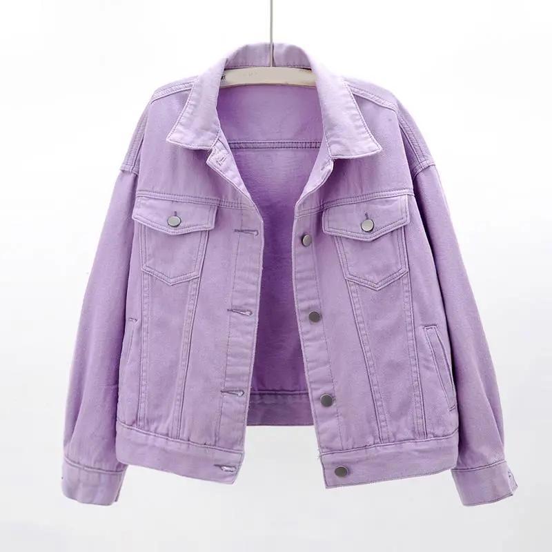 Frühlingsfarbene Jeansjacke für Damen, kurze Jeansjacken für Damen, Herbst-Streetwear-Mantel, langärmelige Jacke für Studenten XL violett Frühlingsfarbene Jeansjacke für Damen, kurze Jeansjacken für Damen, Herbst-Streetwear-Mantel, langärmelige Jacke für Studenten XL violett von Joom DACH