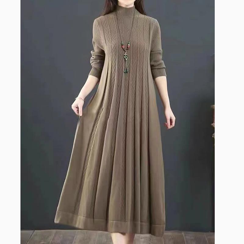 Frühlingskleid Damen Große Größe Strickpullover Locker Lässig Elegant Dame Langes Kleid Grün One Size khaki von Joom DACH