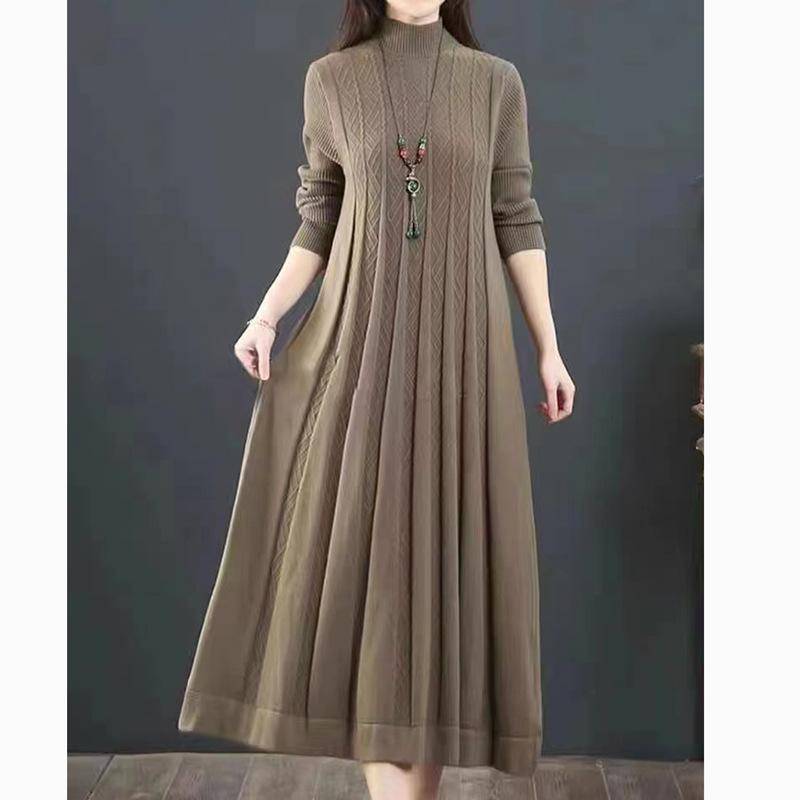 Frühlingskleid Damen Große Größe Strickpullover Locker Lässig Elegant Dame Langes Kleid Grün One Size khaki von Joom DACH