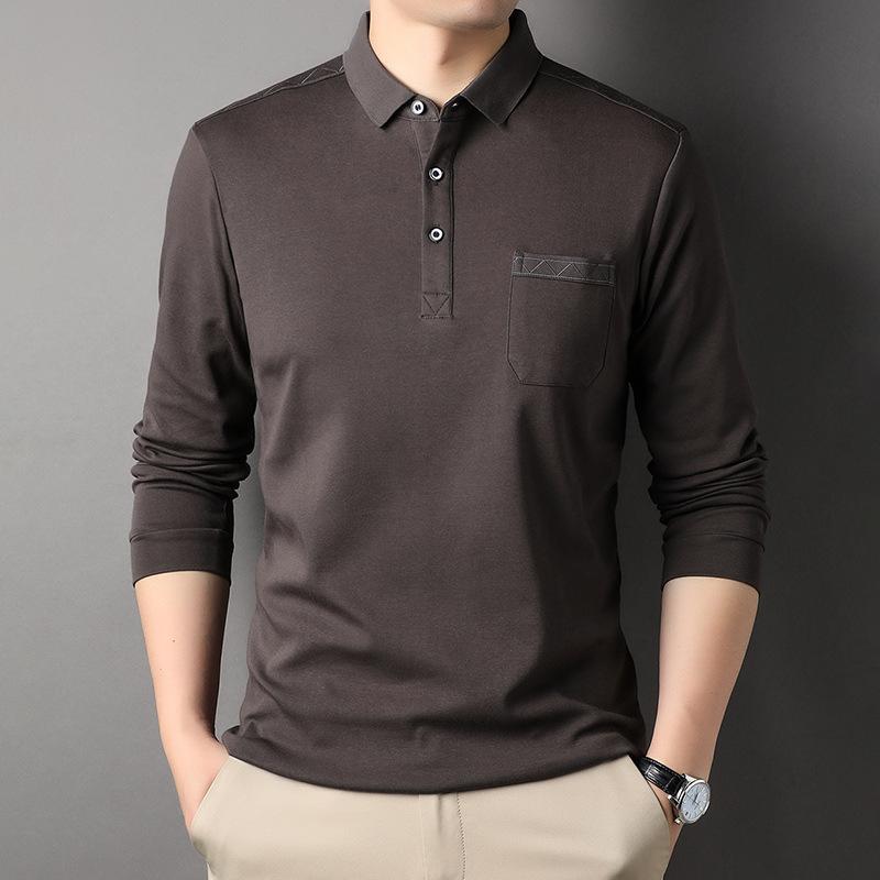 Frühlingsneues Herren-T-Shirt Modisches Lässiges Revers Baumwolle Einfarbig Langarm-T-Shirt mit Taschen XXXL von Joom DACH