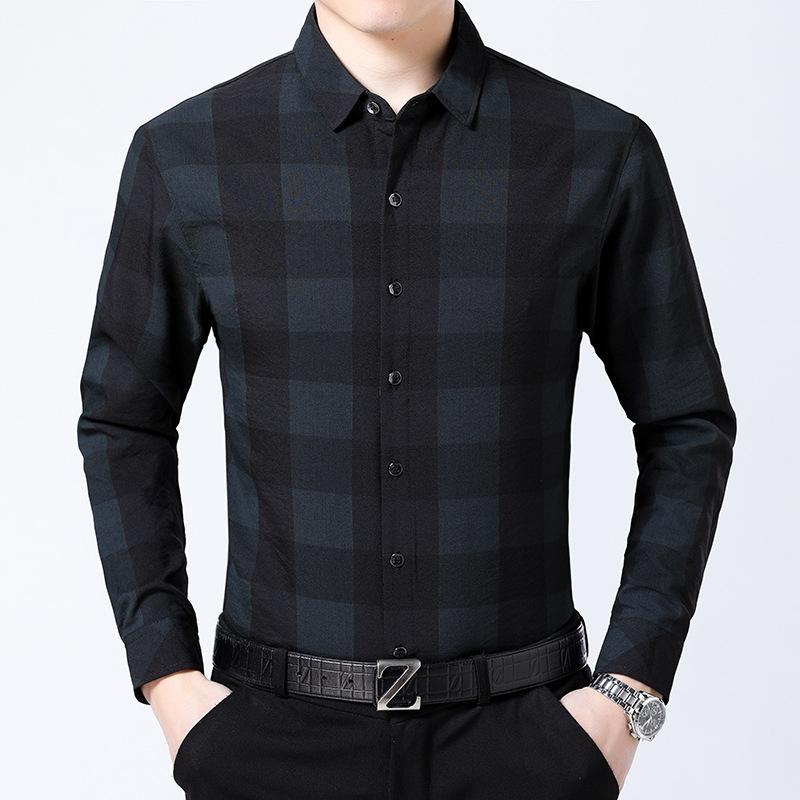 Frühlingsneues langärmeliges Revershemd für Herren für mittleres Alter und junge Leute Einfaches lässiges kariertes Hemd Herren-Cardigan M von Joom DACH