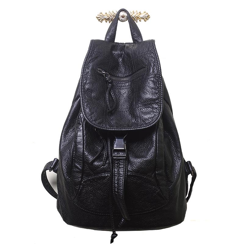 Frühlingswäsche Weiches Leder Damen Rucksack Rucksack Damenmode Reise Rucksack Mode College Stil Buch Rucksack schwarz von Joom DACH
