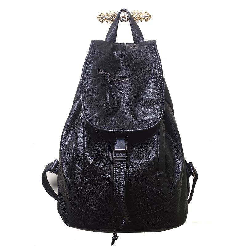 Frühlingswäsche Weiches Leder Damen Rucksack Rucksack Damenmode Reise Rucksack Mode College Stil Buch Rucksack schwarz von Joom DACH