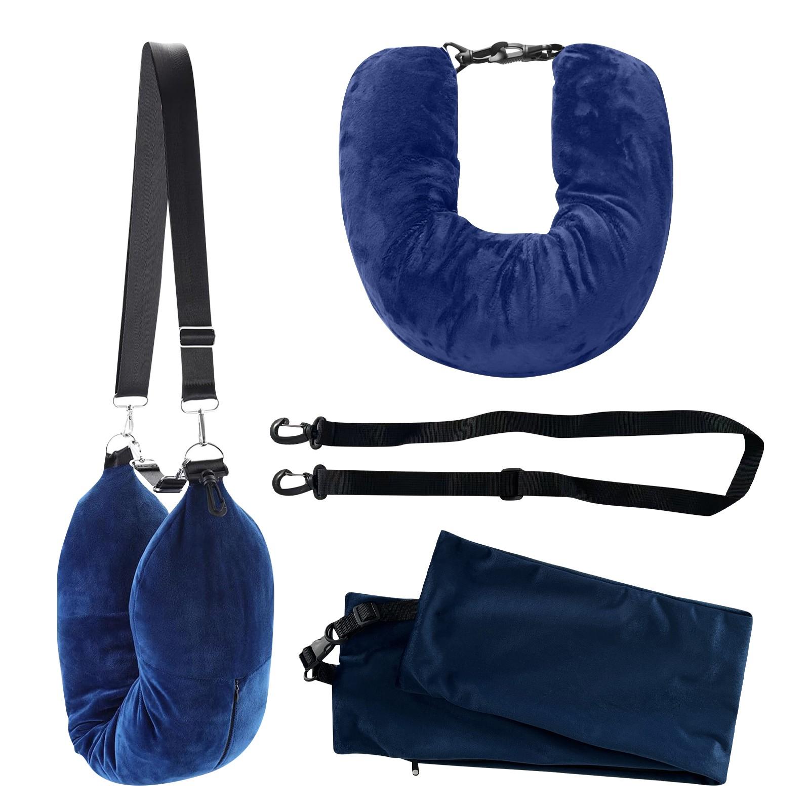 Füllbares Reisekissen für zusätzliches Gepäck Aufbewahrungstasche mit verstellbarem Samt-Reise-Nackenkissen für bis zu 3-tägige Reisen U-förmiges Kissen One Size blau von Joom DACH
