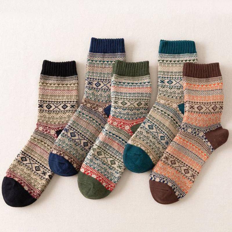 Fünf Paar Winter-Herren-Wollsocken im chinesischen Stil plus samtdicke warme Kaschmirsocken Retro-Mode-Röhrensocken von Joom DACH
