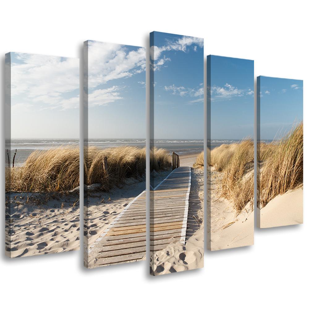 Fünfteiliges Bild auf Leinwand Strand Meer Sand Natur 100x70 beige von Joom DACH