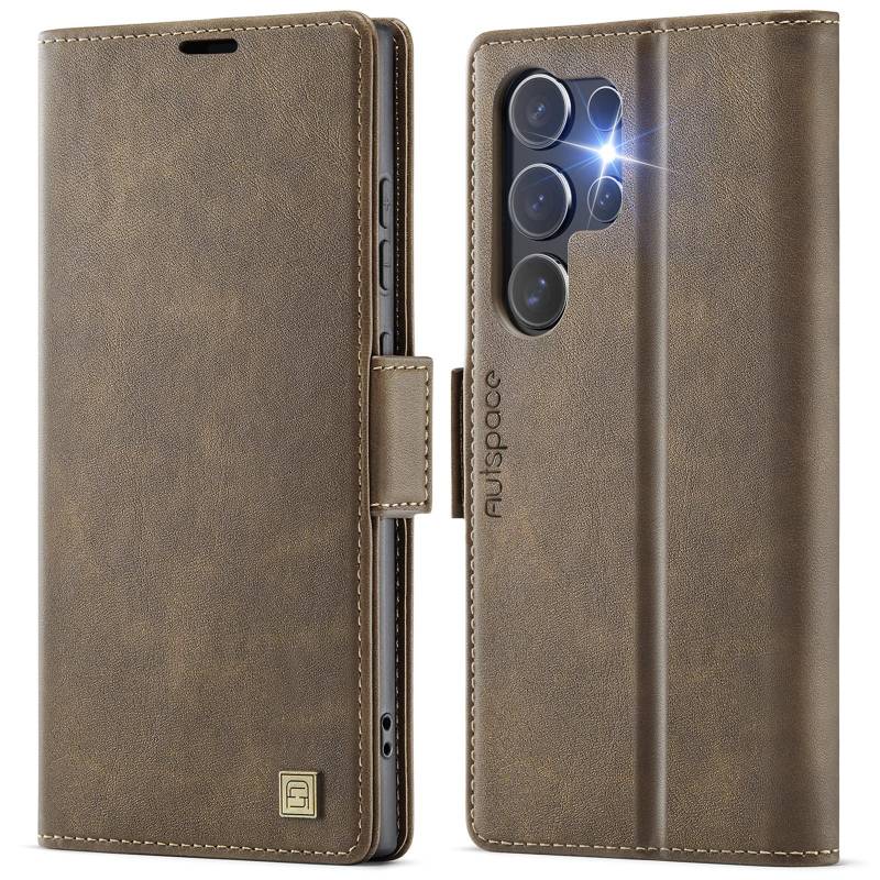 Für Samsung Galaxy S25 Ultra Hülle AUTSPACE A11 RFID-Blockierung Retro Leder Handy Brieftaschenhülle Brown von Joom DACH