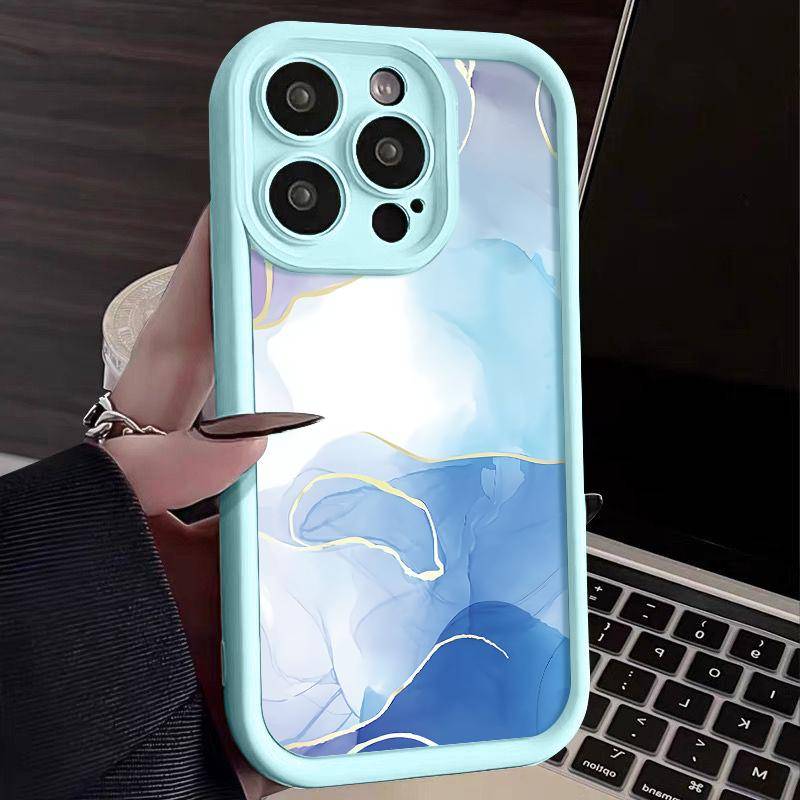 Für iPhone 16 15 14 Pro Max 13 Pro 12 Mini 11 XR XS Stoßfestes Marmormuster Matte TPU Soft Cover iPhone X / XS blau von Joom DACH