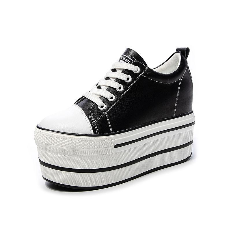 Fujin Super High Platform Weiß Hohe 8 cm Keilabsatz Schuhe Damen Mode Atmungsaktive Sneakers 38 schwarz von Joom DACH