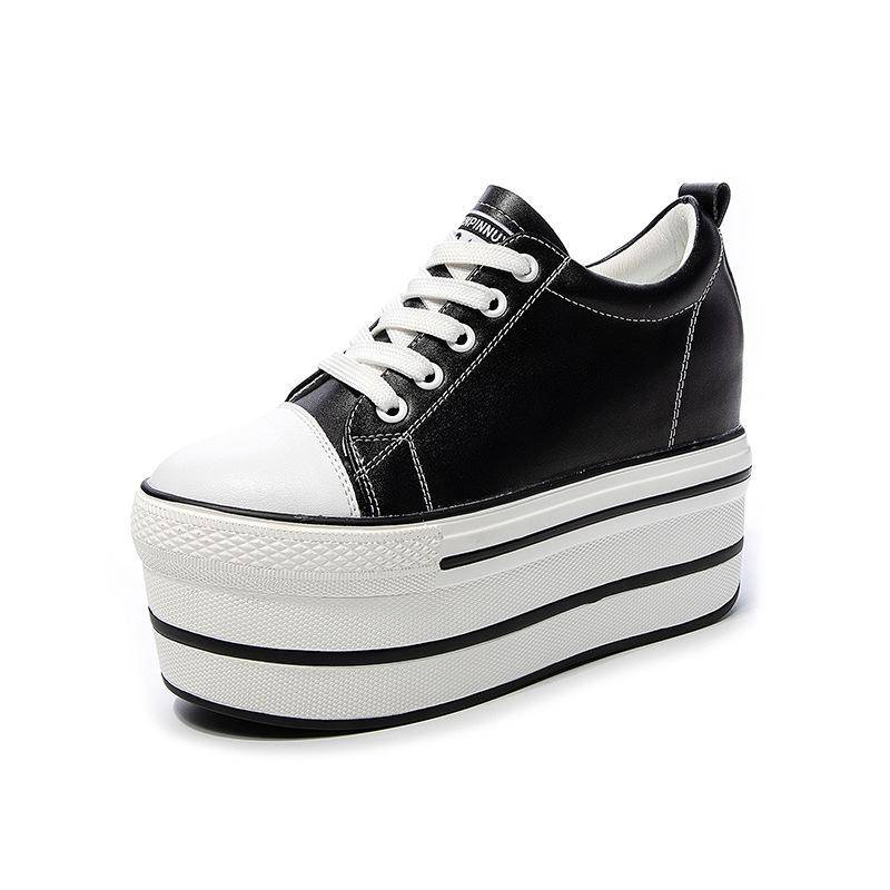 Fujin Super High Platform Weiß Hohe 8 cm Keilabsatz Schuhe Damen Mode Atmungsaktive Sneakers 38 schwarz von Joom DACH