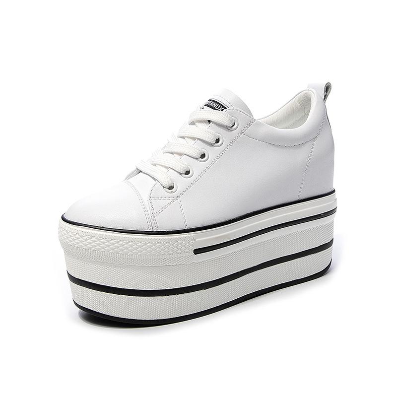 Fujin Super High Platform Weiß Hohe 8 cm Keilabsatz Schuhe Damen Mode Atmungsaktive Sneakers 38 weiß von Joom DACH