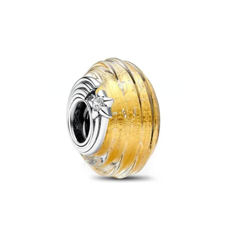 Funkelnder 925 Sterling Silber Golden Series Charm Bead Fit Original Pandora Armband Halskette DIY Mode Damen Schmuck vergoldet von Joom DACH