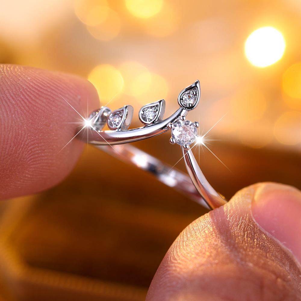 Funkelnder weißer Zirkonia-Baumblätter-Hochzeits-Verlobungsring für Frauen und Mädchen, minimalistischer silberfarbener Party-Ring-Schmuck 10 silber von Joom DACH
