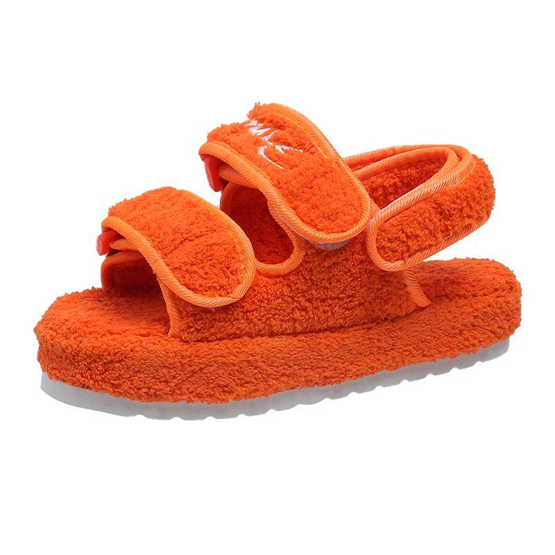 Pelz Plateau Sandalen Damen Sommer Dicke Flache Pantoletten Sandalen Mädchen Mode Lässige Strandschuhe Damen Zehenfrei Übergröße Schuhe 38 orange von Joom DACH