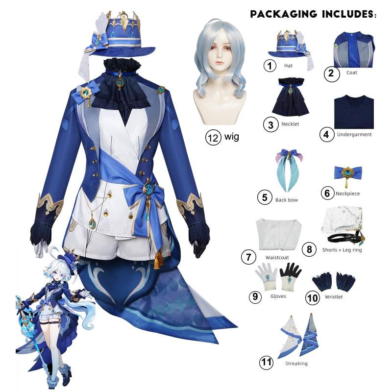 Furina/Focalors Cosplay Anime Spiel Genshin Impact Kostüm Coronated Prima Uniform Perücke Hut Kleid Frauen Halloween Party Rollenspiel Kleidung Outfits m von Joom DACH