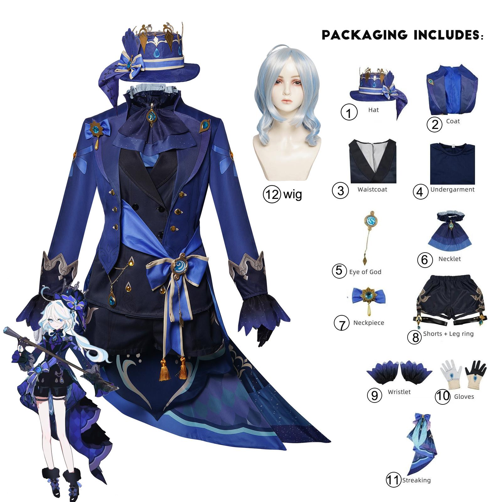 Furina/Focalors Cosplay Anime Spiel Genshin Impact Kostüm Coronated Prima Uniform Perücke Hut Kleid Frauen Halloween Party Rollenspiel Kleidung Outfits s von Joom DACH