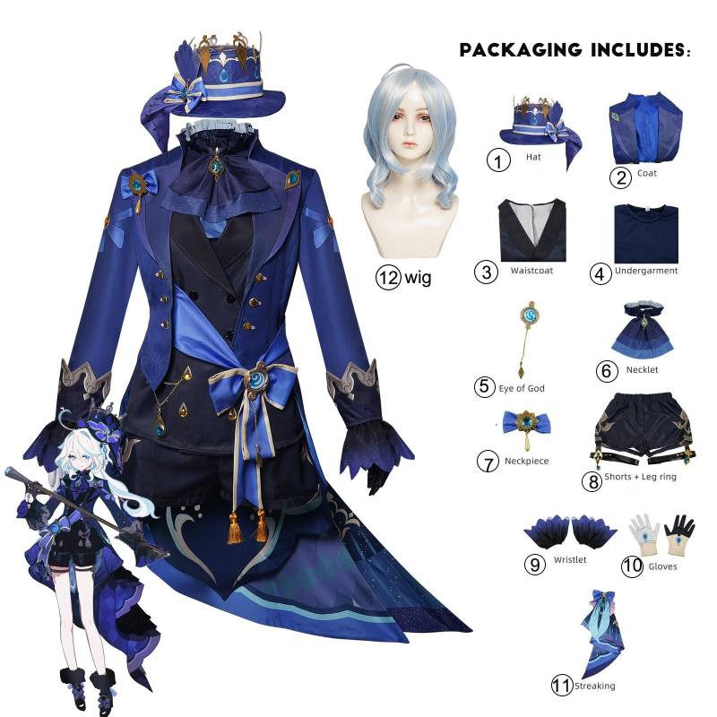 Furina/Focalors Cosplay Anime Spiel Genshin Impact Kostüm Coronated Prima Uniform Perücke Hut Kleid Frauen Halloween Party Rollenspiel Kleidung Outfits xs von Joom DACH