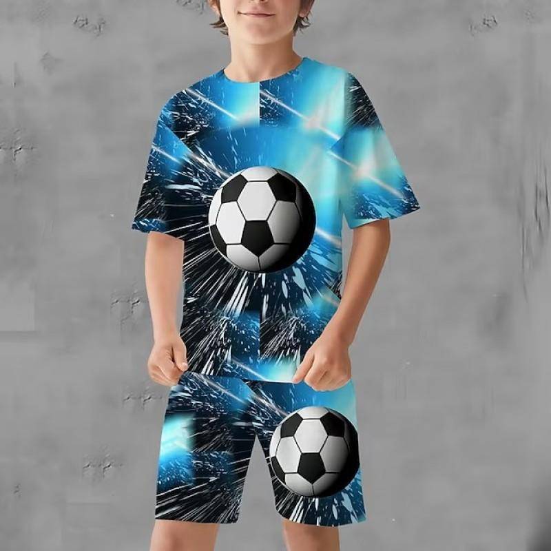 Fußball 3D Druck Kinder Set Sommer Kleidung Sets Jungen Mädchen Cartoon Casual T Shirts + Shorts 2PCS Outfit Mode kinder Kleidung 120 von Joom DACH