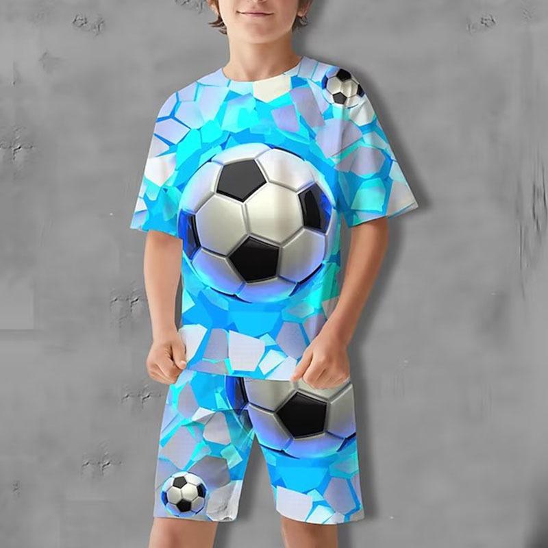 Fußball 3D Druck Kinder Set Sommer Kleidung Sets Jungen Mädchen Cartoon Casual T Shirts + Shorts 2PCS Outfit Mode kinder Kleidung 130 von Joom DACH
