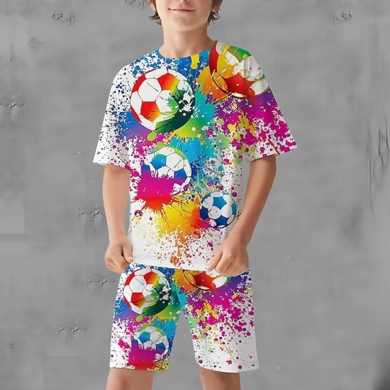 Fußball 3D Druck Kinder Set Sommer Kleidung Sets Jungen Mädchen Cartoon Casual T Shirts + Shorts 2PCS Outfit Mode kinder Kleidung 140 von Joom DACH