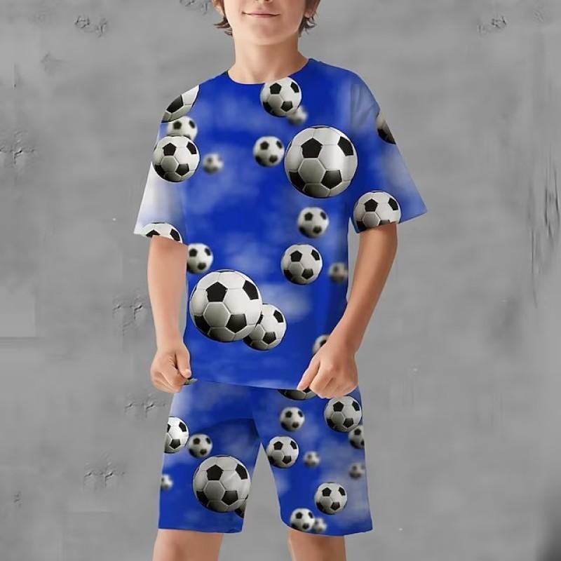 Fußball 3D Druck Kinder Set Sommer Kleidung Sets Jungen Mädchen Cartoon Casual T Shirts + Shorts 2PCS Outfit Mode kinder Kleidung 140 von Joom DACH