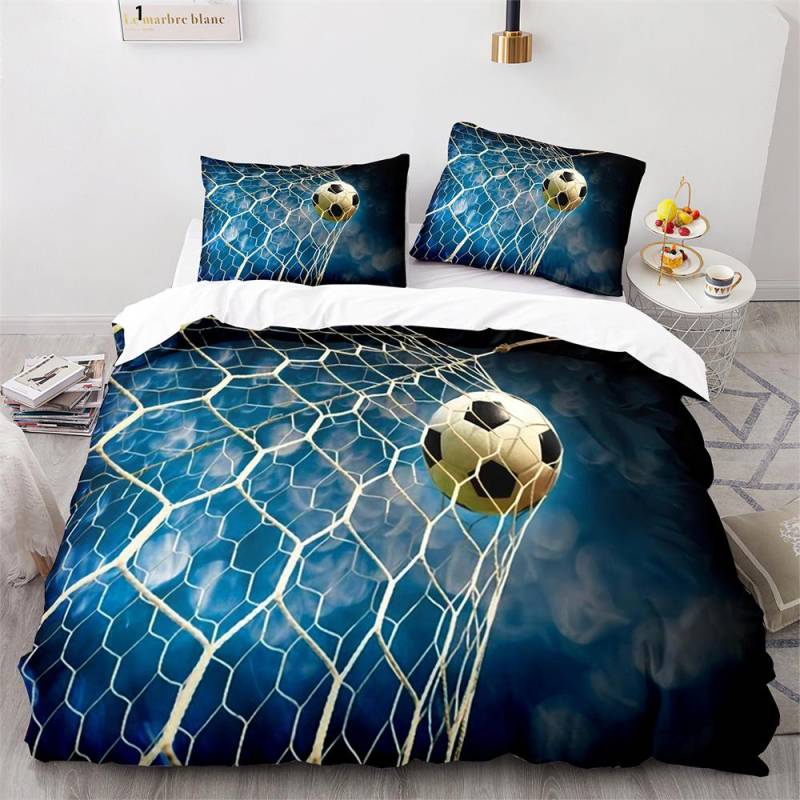 Fußball Bettbezug Set Fußball Sport Schwarz Weiß Polyester Bettdeckenbezug King Queen Größe Für Kinder Jungen Mädchen Teenager Bettwäsche Set EU single(135x200cm) von Joom DACH