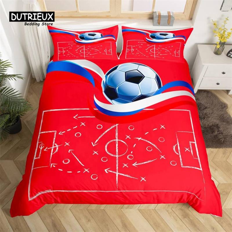 Fußballfeld Bettbezug King Queen Fußball Bettdeckenbezug Fußball Sport Bettwäsche Set Mikrofaser Sport Thema Tagesdecke Bezug EU single(135x200cm) von Joom DACH