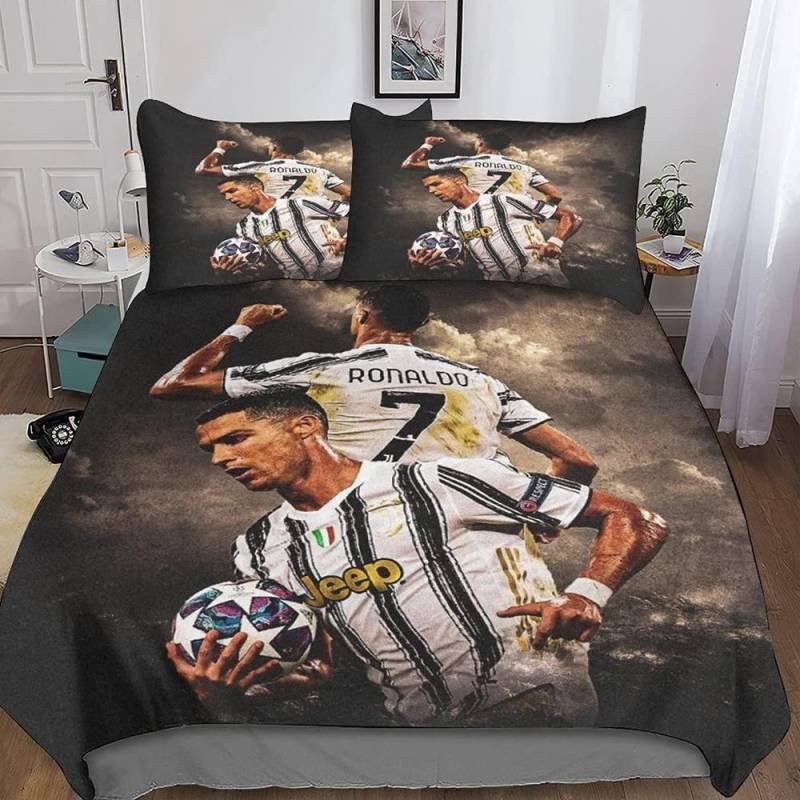 Fußballstar Bettwäsche-Set, geeignet für erwachsene Fans, Mikrofaser-Daunen-Bettbezug, Kissenbezug mit Reißverschluss, 3D-gedrucktes Muster 140x210cm von Joom DACH