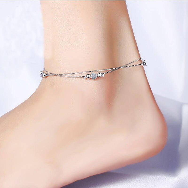 Fußkettchen aus 925er-Sterlingsilber, verhindert Allergien, 2 Schichten, Herz-Charm, für Damen, Sommer-Charm, Gliederkette, Strand-Fuß-Fußkettchen, Geschenke von Joom DACH